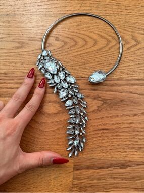 Bold silver Rhinestone Crystal Statement Choker Necklace in Silver